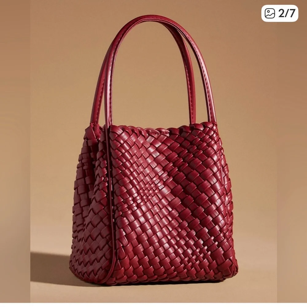 Anthropologie Hollace Woven Mini Tote Mauve Red NWOT - Picture 16 of 16